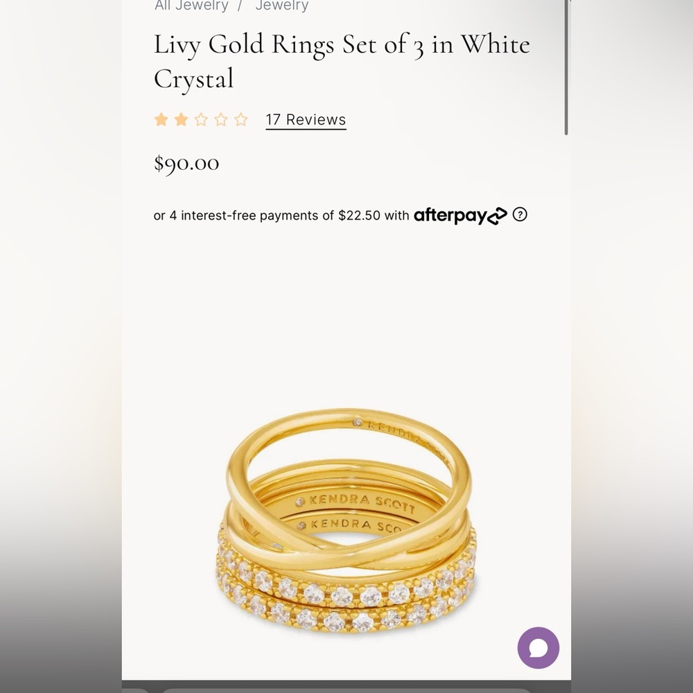 Kendra Scott Livy Gold Rings Set of 3 in White Crystal